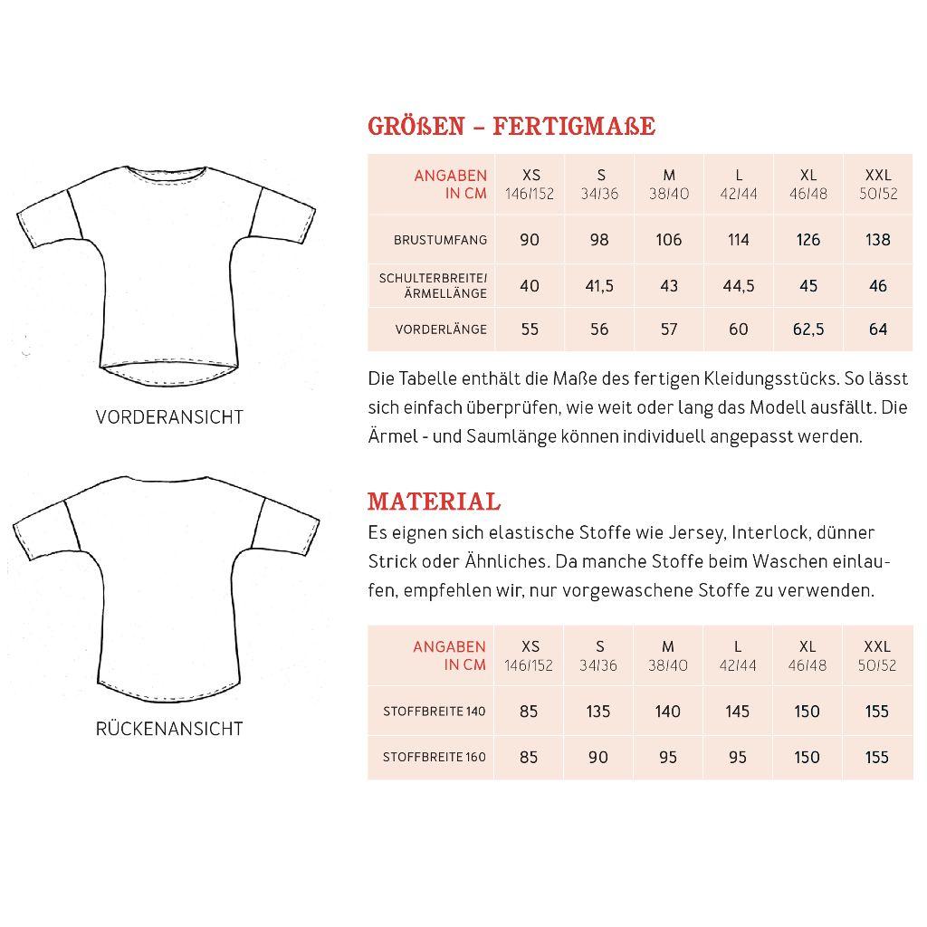 Papierschnittmuster Sommershirt Frau Karla XS-XXL